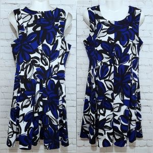 INC Blue and Black Floral Abstract Dress sz L